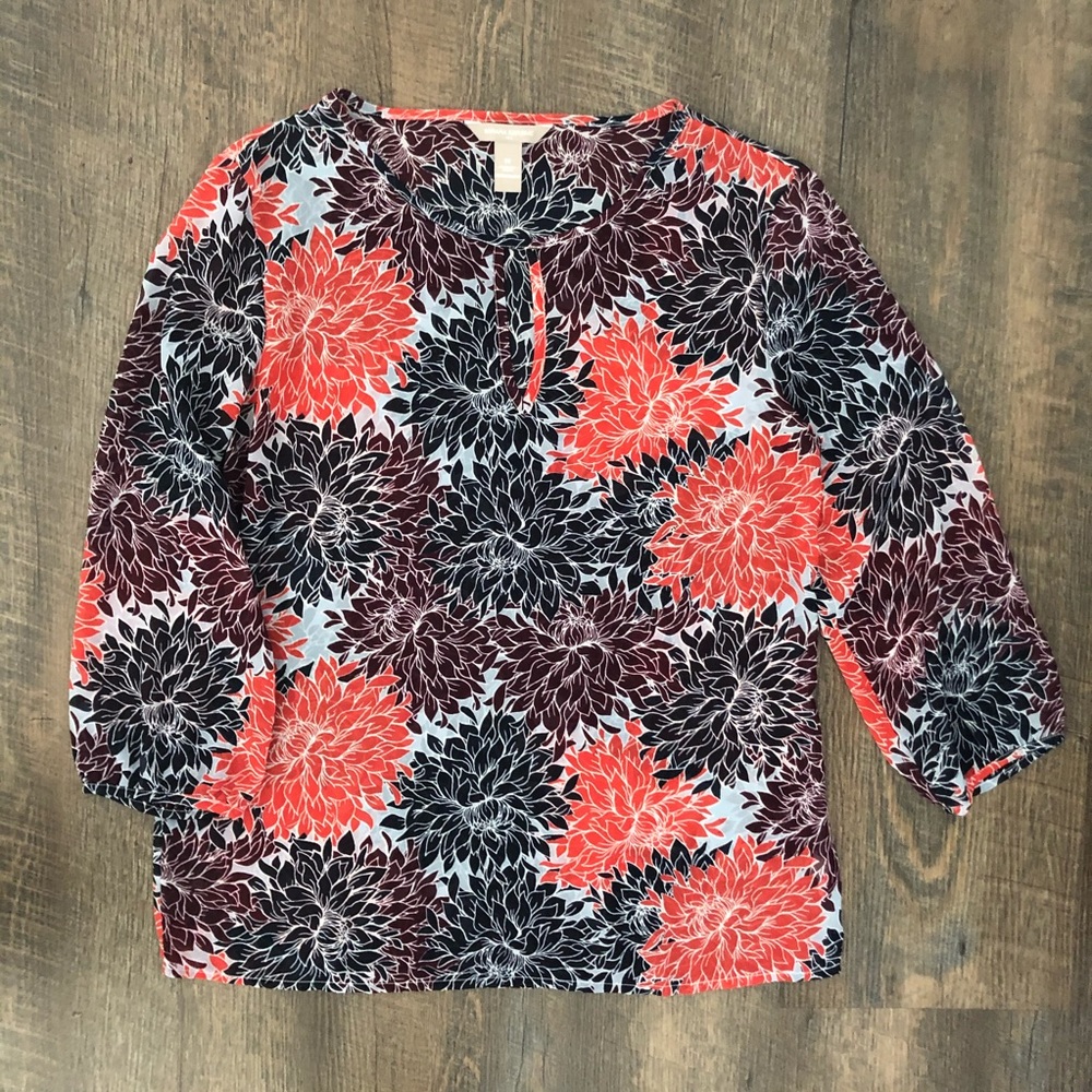Banana Republic Sheer Floral 3/4 Sleeve Top - Med
